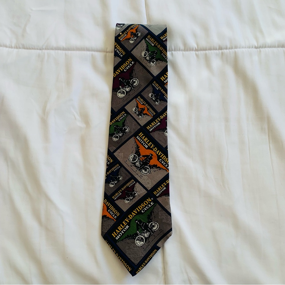 Men’s Vintage Harley Davidson Gray RM Style Silk 1994 Motorcycle Tie